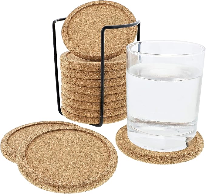 Cork Coasters with Lip for Drinks Absorbent | 12 Set 4 Inch Thick Rustic Saucer - Image 6