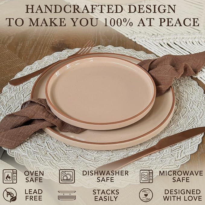 Mora Ceramic Flat Dinner Plates Set of 6, 10.5 in High Edge Dish Set - Image 4