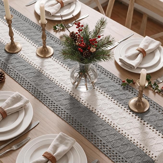 Artoid Mode Grey Farmhouse Woven Table Runner 12x36 Inch | Seasonal Holiday - Image 3