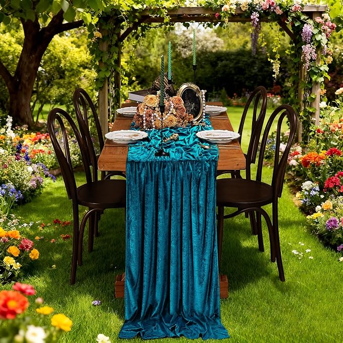 Peacock Blue Velvet Table Runner 29x120 Inch Luxury Retro Thick Runners | 3 by SoarDream