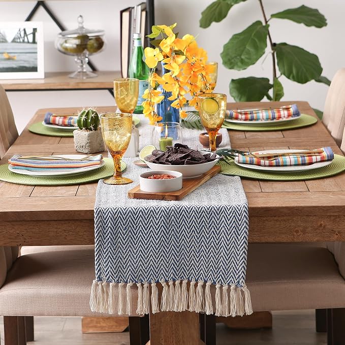 DII Woven Basic Tabletop Collection, Chevron Table Runner, Nautical Blue - Image 2