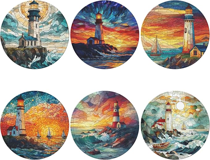 Lighthouse Coasters Leather Round Drink Coasters 6 Pcs Set - Image 2