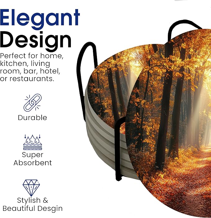 Fall Season Leaves Round Coasters Set of 6 - Image 4