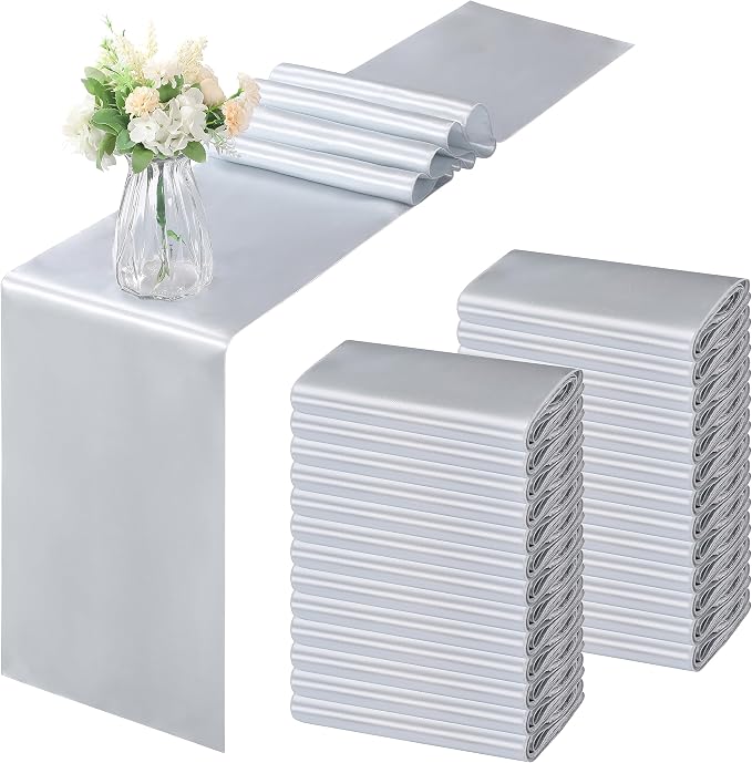 Horbaunal 12 Pack Silver Satin Table Runner 12 x 108 Inch | Smooth Table Runners by Horbaunal
