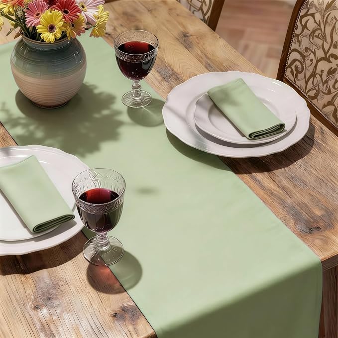 MEANMOY Sage Green Table Runner 60 Inches Long Waterproof Table Runners | - Image 6