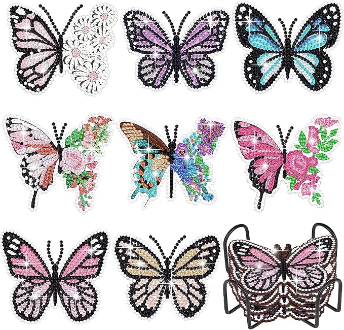8 Pack Butterfly Shaped Diamond Painting Coasters by AiYuanzsh