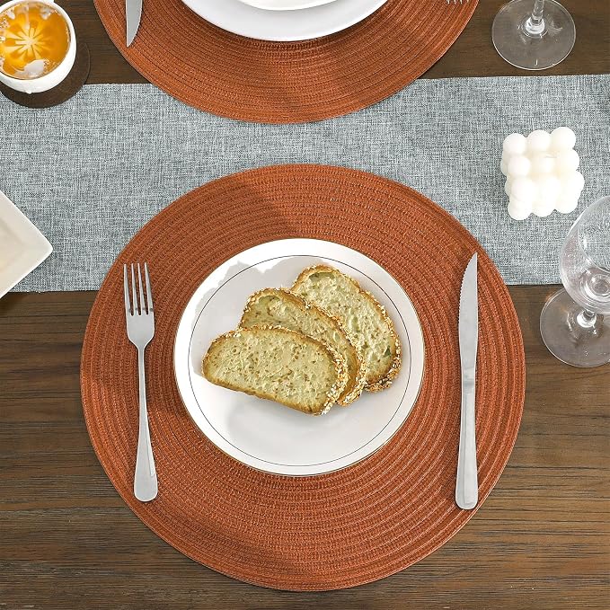 SHACOS Round Placemats Set of 6 Washable 15 inch Round Placemat Cotton - Image 7