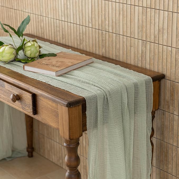 Sage Green Cheesecloth Table Runner 120 Inches - Image 7