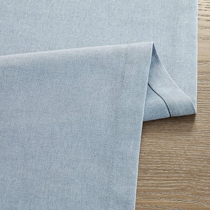 Basic Linen Style Table Runner, 14x60 Inch Chambray Blue | Mitered Corner Design - Image 6