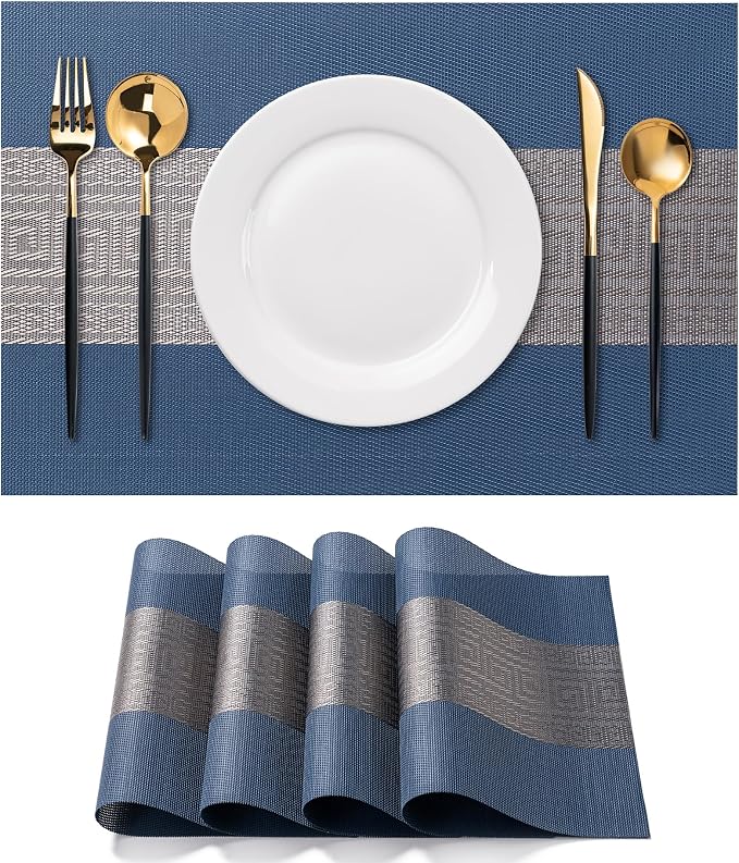 Placemats Set of 4 Washable Indoor | Outdoor Vinyl Place Mats by CADONO