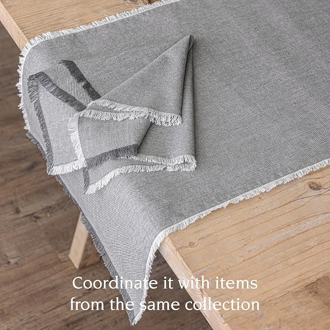 Over&Back 18x90 Woven Frayed Chambray Cotton Table Runner - Image 3