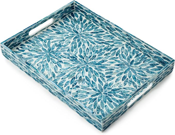 Serving Tray 15.7" X11.8", Lacquer Mother of Pearl Inlay Mosaic Tray, Rectangle - Image 4