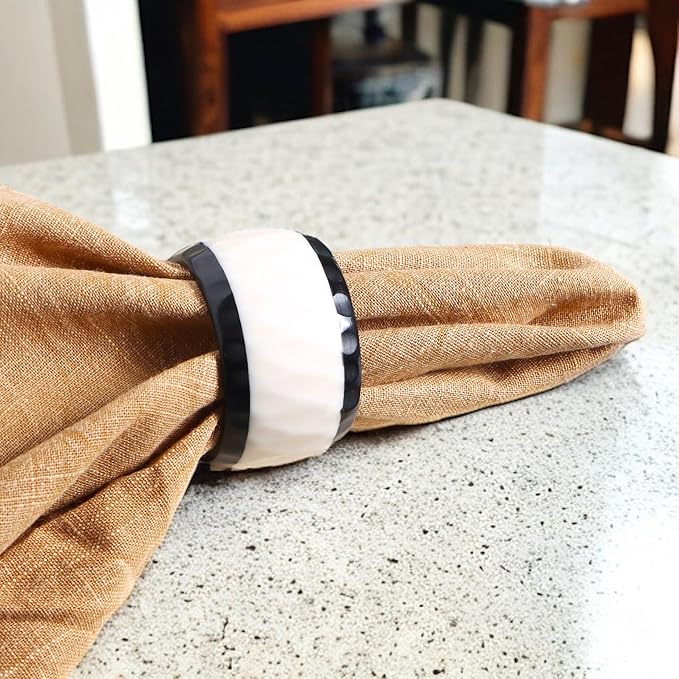 Black White Epoxy Resin Napkin Rings Set of 12 | Premium epoxy resin, - Image 2