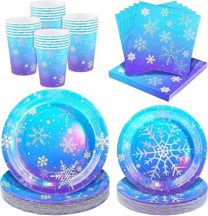 Kochorie 96 Pieces Frozen Iridescent Winter Snowflake Birthday Party Supplies by Kochorie