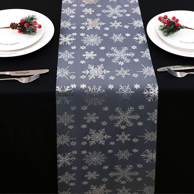 Snowkingdom 2PCS Silver Christmas Snowflake Glitter Table Runner 108 Inch | - Image 4