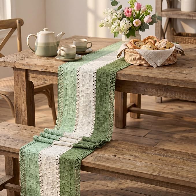 Artoid Mode Sage Beige Green Farmhouse Rustic Table Runner 12x120 Inch | - Image 5