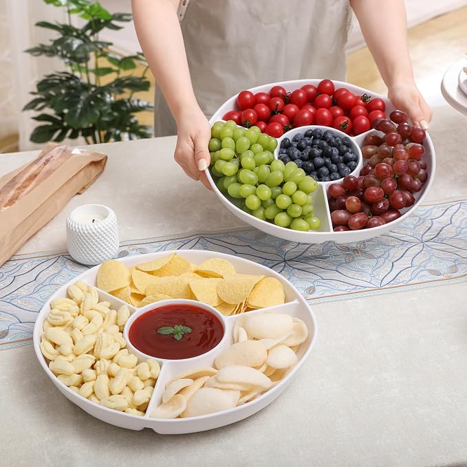 White Chip and Dip Serving Set, Divided Serving Platter Set, 4 Section - Image 2