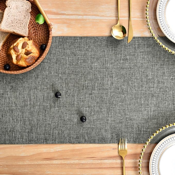 NEWISHER Farmhouse Rustic Faux Linen Dark Grey Table Runner 13x72inch | Dark - Image 4