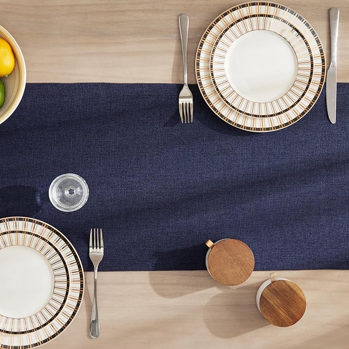 Burlap Style Farmhouse Table Runner, 14x48 Inches Navy | Thick Durable Fabric - Image 4