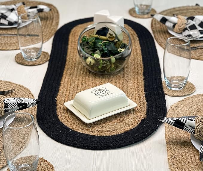 Verona Oval Woven Jute & Cotton Braided Table Runner, Size -13 x 36 Inches by ChardinHome