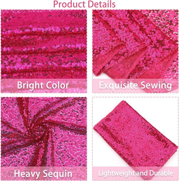 12 Packs Sequin Table Runner Hot Pink 12 X 108 Inch Glitter Dining Table Runner - Image 4
