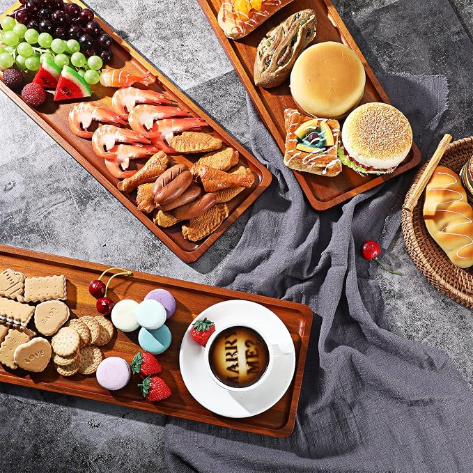10 Pack Solid Wood Serving Trays 16.7 x 6.4 Inch Acacia Wooden Server Platter - Image 6
