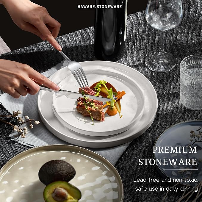HaWare Dinnerware Sets, 12-Piece Plates and Bowls Set, Stoneware Dish Set - Image 4