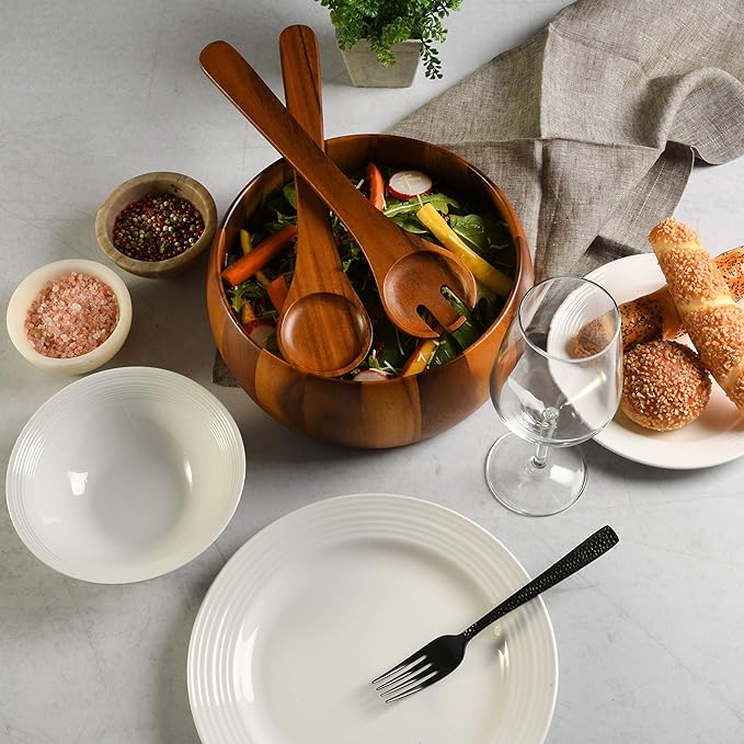 Gibson Home Laurel Acacia Wood Salad Bowl Set, 3 - Image 5