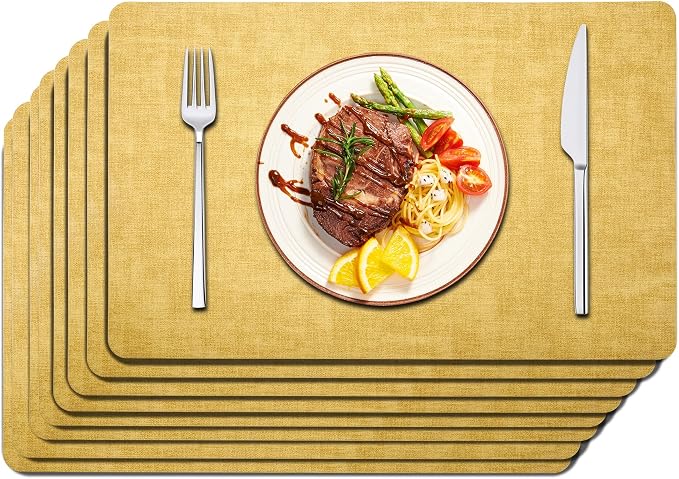 Maxpearl Faux Leather Placemats Set of 8, Light Yellow | Waterproof by Maxpearl