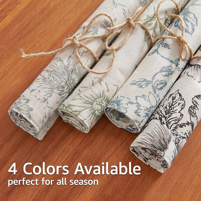 JINCHAN Alice Linen Floral Placemats Set of 4 Farmhouse 13x19 Inch Black | - Image 8