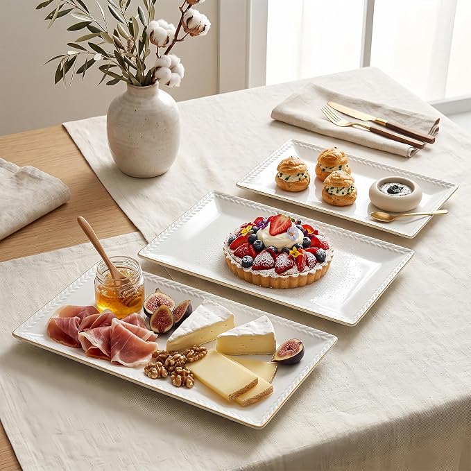 Kassel Ceramic Serving Platter Set | 16”/14”/12” Rectangular Serving Trays - Image 7