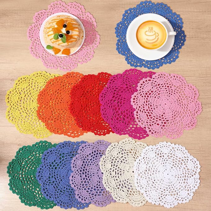 10 Pcs 8 Inch Cute Crochet Doilies Crochet Flower Coasters Handmade Cotton - Image 2