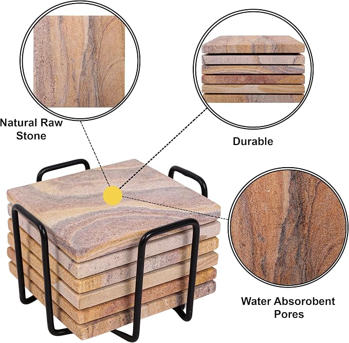 Sandstone Water Absorbent Hand Crafted Round Coasters - Image 6
