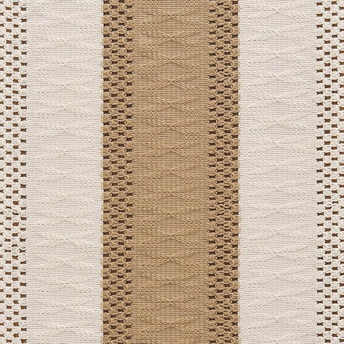 Macrame Style Bicolor Stitching Table Runner 14x48in Brown | Woven Boho Table - Image 6