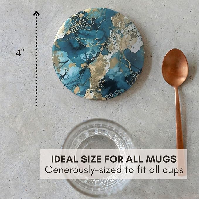 Ceramic Marble Coasters Set of 6, Absorbent Drink Coasters - Image 4