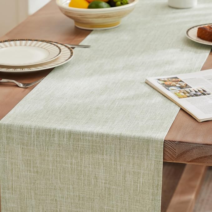Rustic Cotton Linen Table Runner, 13x48 Inches Green | Farmhouse Style Linen - Image 3