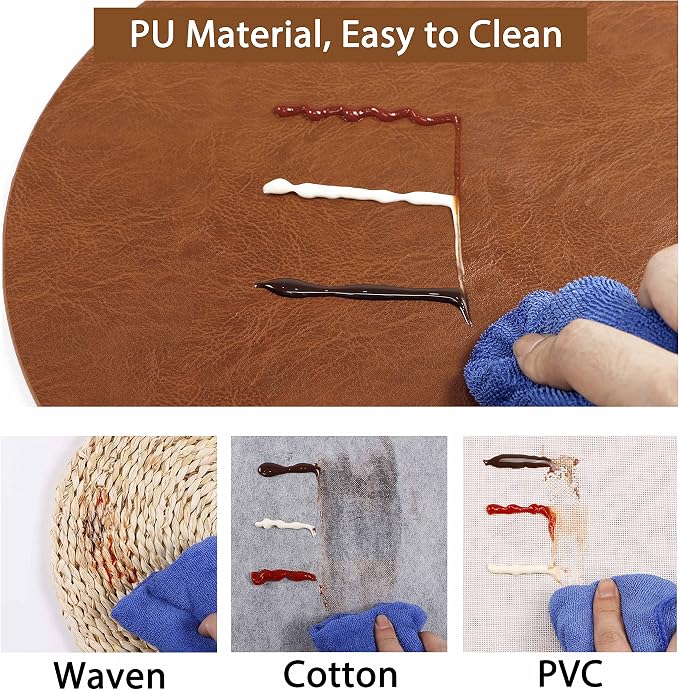 Set of 6 PU Leather Placemats, Waterproof Coffee Coasters, Kitchen Table Mats - Image 2