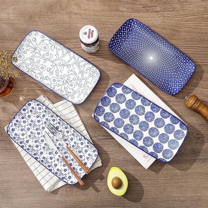 Selamica Ceramic Rectangular Serving Platters Set of 4, 12 Inch Serving - Image 3