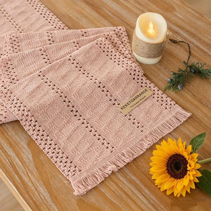 Keketoarrange Boho Macrame Table Runner 12x48 Inch | Woven Burlap Rustic Runner by KEKETOARRANGE