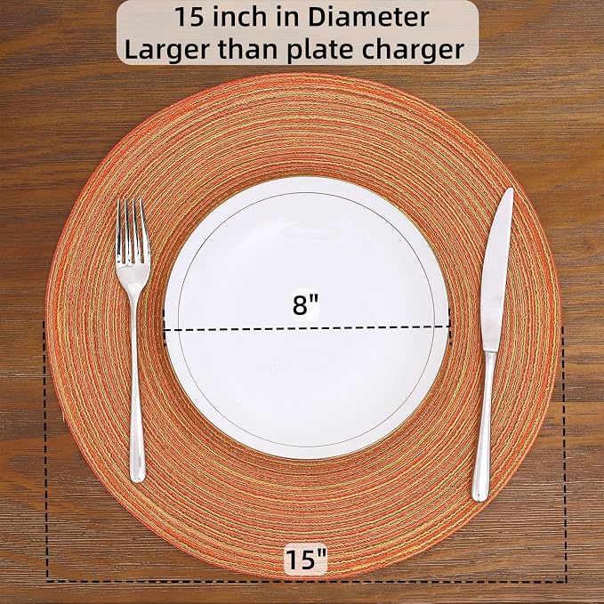 SHACOS Round Braided Placemats Set of 6 Fall Place Mats Washable Polyester 15 - Image 5