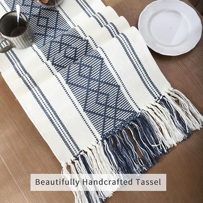 Woven Table Runner Farmhouse Style, Boho Table Runner 90 inches Long - Image 4