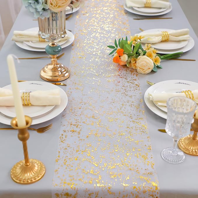 Snowkingdom 2 Pcs Gold Table Runner Roll, Sheer Gauze Chiffon Tulle Fabric - Image 2