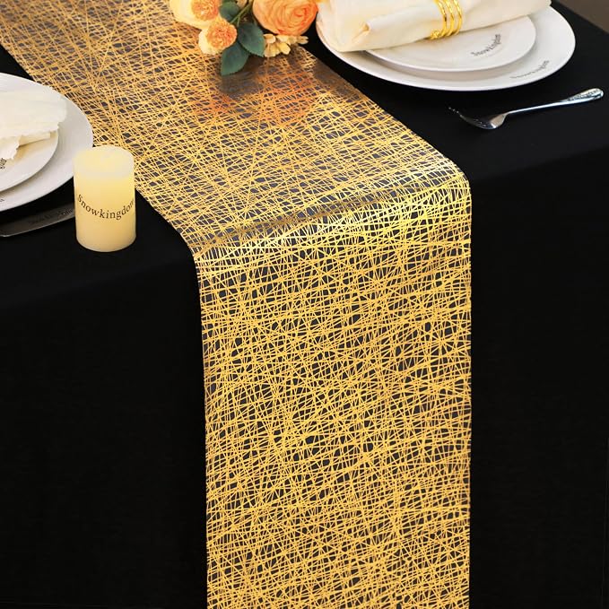 Snowkingdom 2 Pcs Gold Table Runner 11x 108 Inch Thin Mesh Sparkle Glitter by Snowkingdom