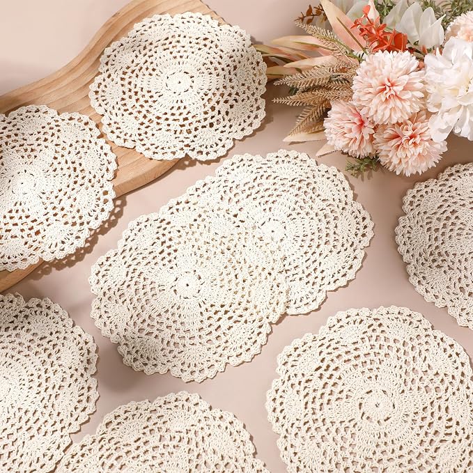 10 Pcs 8 Inch Cute Crochet Doilies Crochet Flower Coasters Handmade Cotton - Image 6