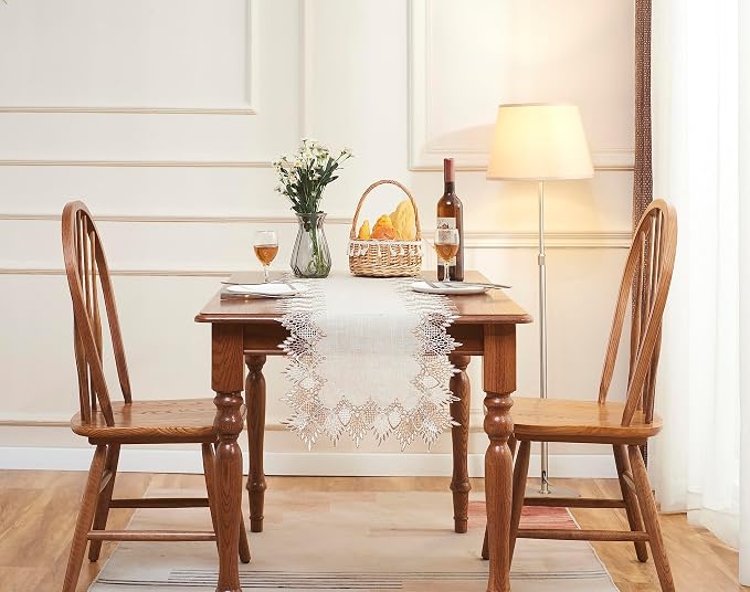 Natural Linen Table Runner 72 inches Beige Lace Coffee Table Runners | French - Image 7