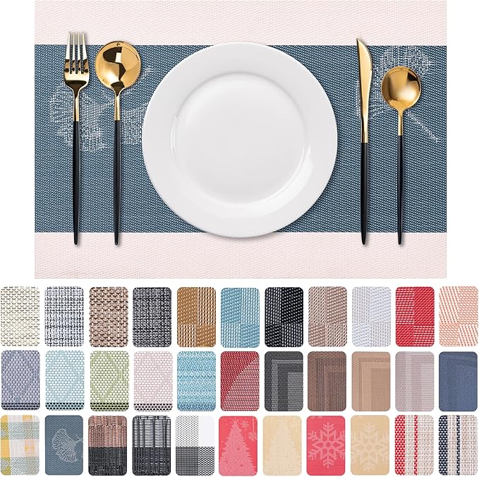 Placemats Set of 6 Washable Indoor | Outdoor Vinyl Place Mats by CADONO