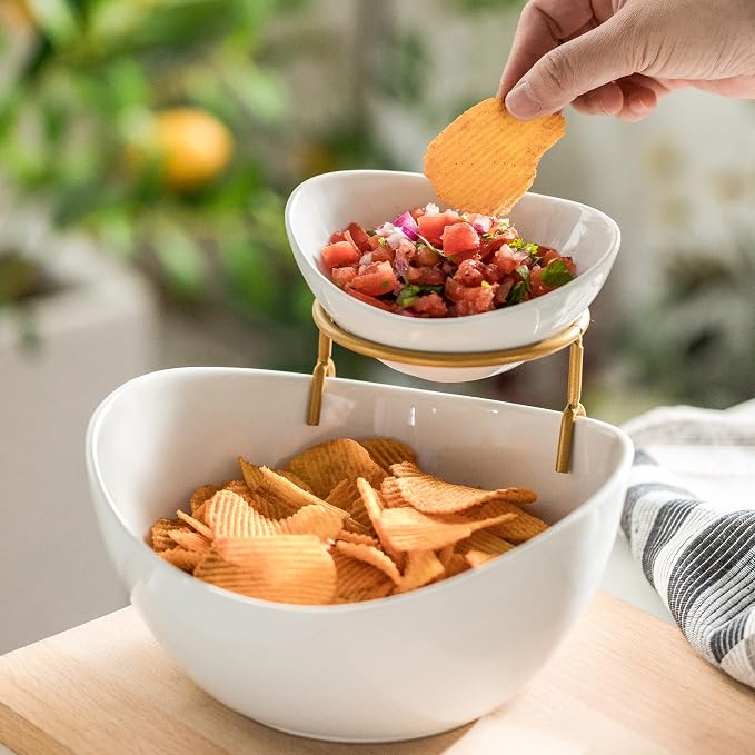 YHOSSEUN Chip and Dip Serving Set 2 Tiered Chip Dip Bowls - Image 5