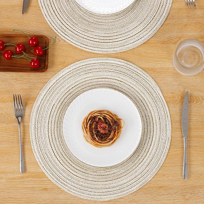 SHACOS Placemats Set of 8 Round Braided Place Mats 15 inch Washable Table Mats - Image 3