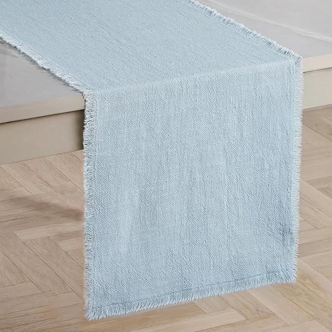14 x 72 Inches Frayed Edge Table Runner, 270G Heavyweight Sand Washed Slub by KINGSTONE