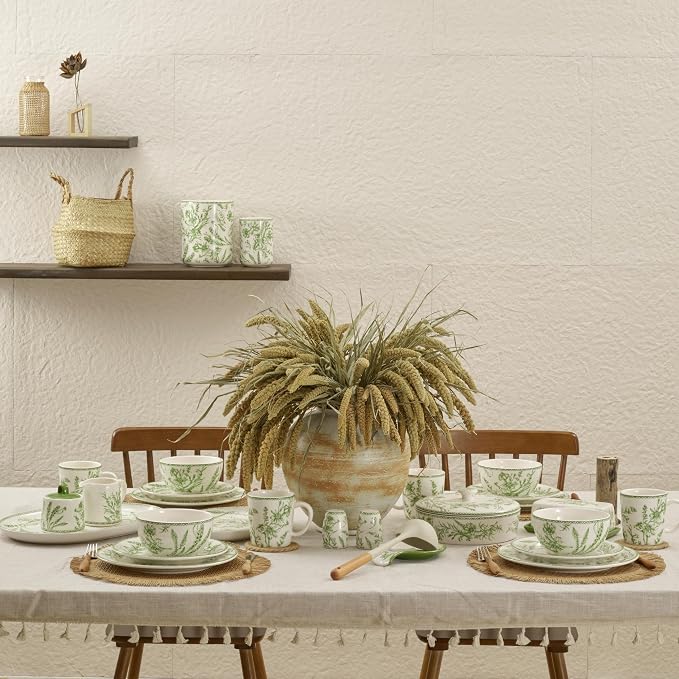 Bico Green Garden Toile De Jouy Salad Plates Set of 4, 8.75 Inch Ceramic - Image 7